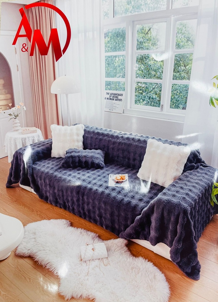 Luxurious Fur Sofa Cover SMALL 180*130 SIZE BLUE COLOR