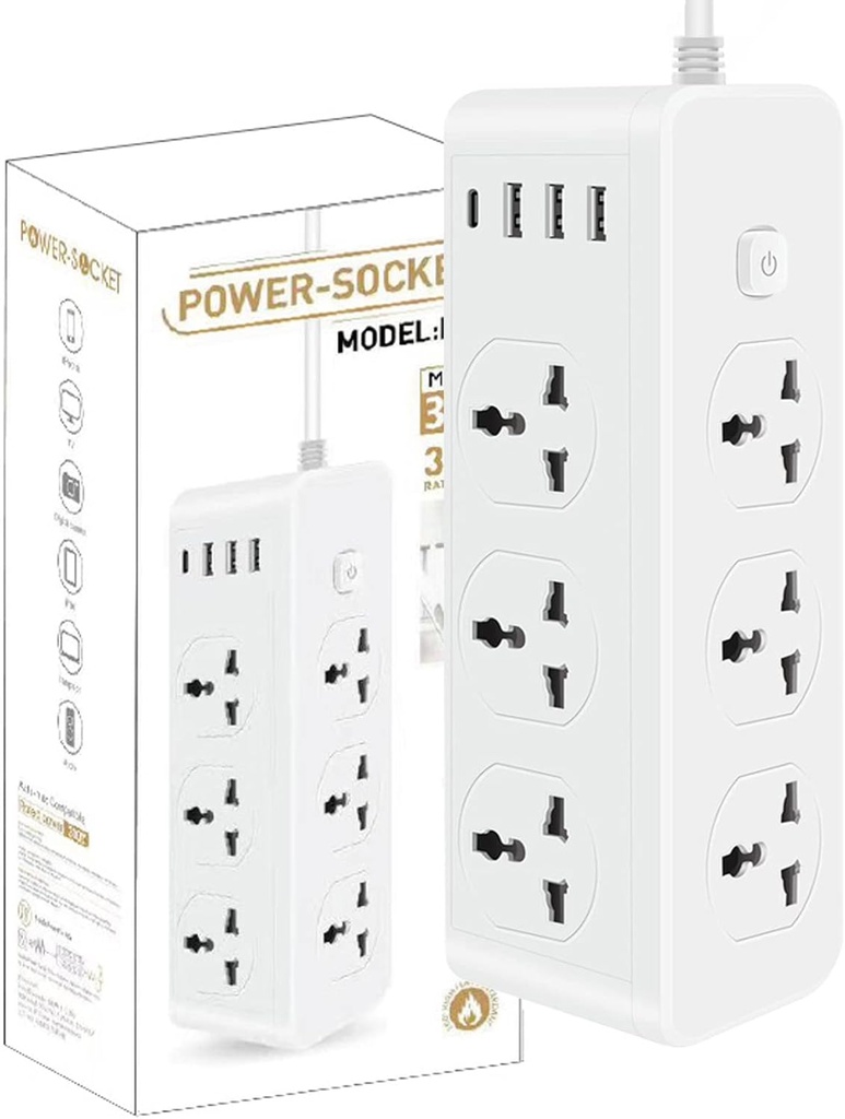 POWER SOCKET MODEL D13 6-Outlet + 3 USB + 1 TYPE C, 3M/مقبس طاقة 6منافذ + 3 USB  + واحد TYPE C بطول 3 امتار