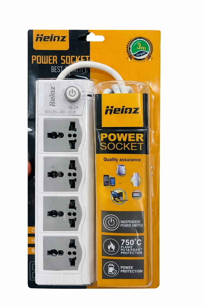 HEINZ POWER SOCKET 4 Outlets 3M/ مقبس طاقة من هنز اربعة منافذ بطول 3 امتار