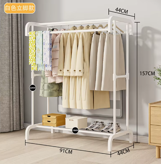 Multi-Pole Clothes Hanger with 1 shelf 91x44x157cm-WHITE/علاقة - ابيض ملابس متعددة الاعمدة مع رف واحد