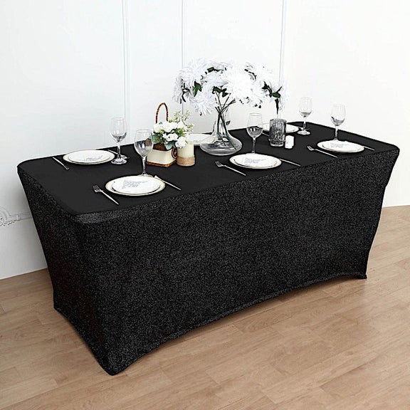 Shimmer Stretchable table cover 180x74x74 -Black /غطاء طاولة لامع مطاط  180 × 74 × 74 - اسود