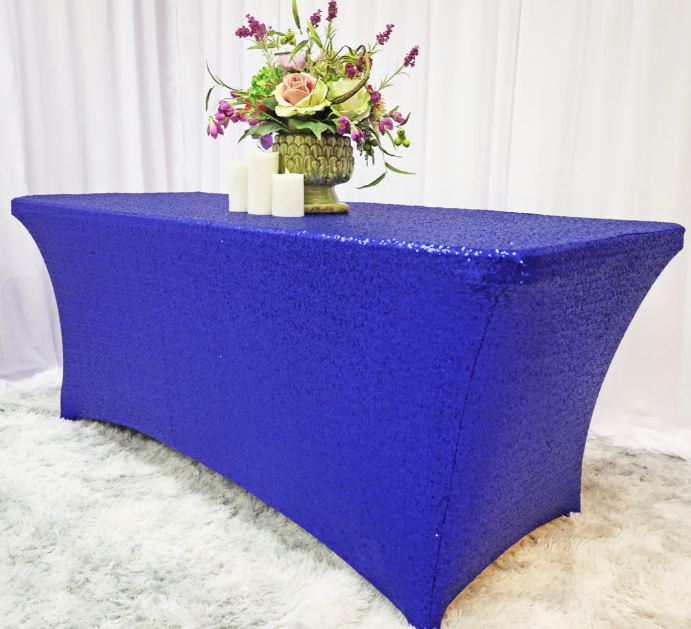 Shimmer Stretchable table cover 180x74x74 -Blue /غطاء طاولة لامع مطاط  180 × 74 × 74 - ازرق