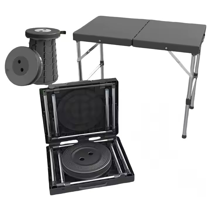 2 In 1 Folding Portable Table and Stool Set /طقم طاولة متنقلة قابلة للطي مع مقعد 2 في 1