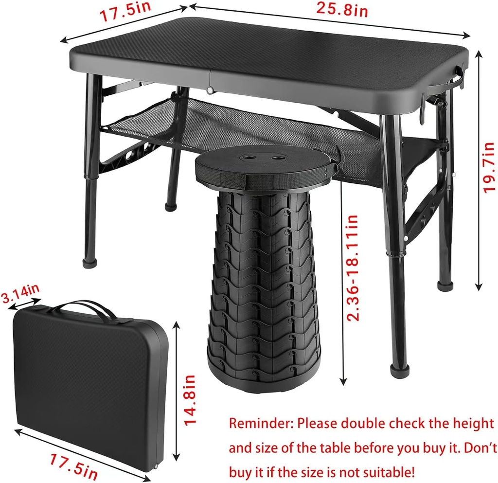 2 In 1 Folding Portable Table and Stool Set /طقم طاولة متنقلة قابلة للطي مع مقعد 2 في 1