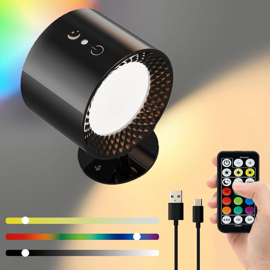 LED Wall Mounted RGB Light, Rechargeable Battery /مصباح LED RGB مثبت على الحائط، بطارية قابلة لإعادة الشحن