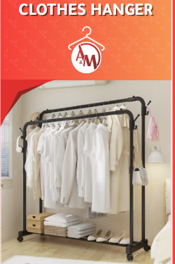 (A&M) Plastic Double clothes hanger with 1 SHELF 120x41x145cm/ (A&M) علاقة ملابس بلاستيكية المزدوجة