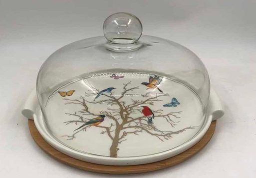 Cake stand with a glass dome lid-JD8015-9.5-H186 /صحن تقديم الكيك مع غطاء زجاجي