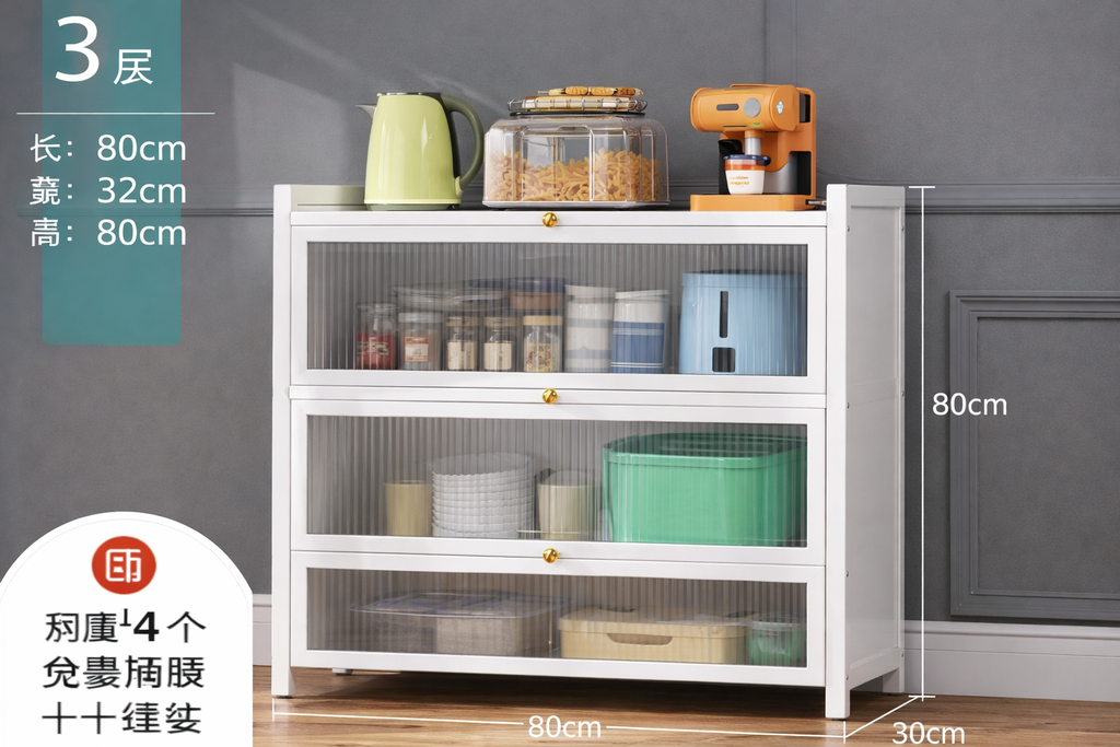 Storage Cabinet Without wheels 80 long 3 layers 2 doors white / خزانة التنظيم 4 ادراج +رف