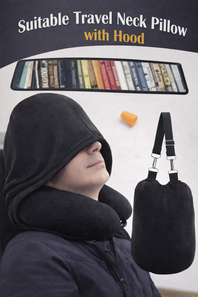 Stuffable travel neck pillow with hood\وسادة رقبة قابلة للحشو للسفر مع غطاء للرأس