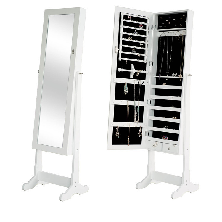 Wooden Mirror Jewelry Storage Cabinet With Shelves/مرآة تخزين مجوهرات خشبية مزودة بأرفف