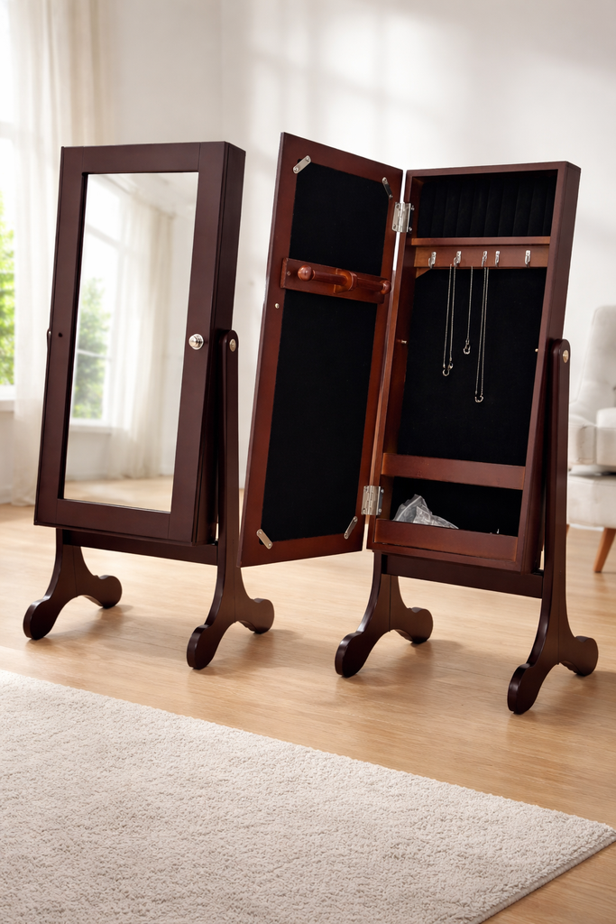 Brown Elegant Jewellery Mirror Cabinet /خزانة مجوهرات بنية أنيقة مع مرآة