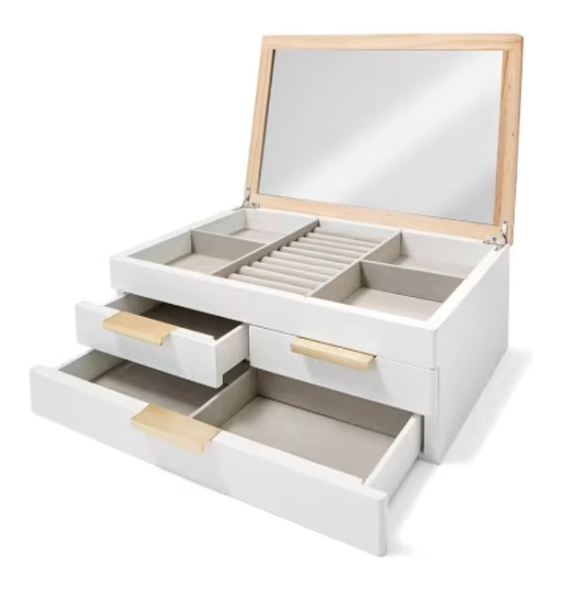 Wooden Accessory Organizer Box 3 Drawers/ صندوق تنظيم اكسسوارات بأدراج خشب