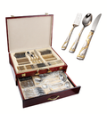 Golden Heart Design High Quality Stainless Steel 72-Piece Cutlery Set with Box/طقم أدوات مائدة فاخر من الفولاذ المقاوم للصدأ عالي الجودة بتصميم قلب ذهبي، يتكون من 72 قطعة مع العلبة..