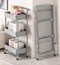 Gray foldable 3-tier metal serving rolling cart/عربة تقديم معدنية رمادية قابلة للطي بثلاثة أرفف
