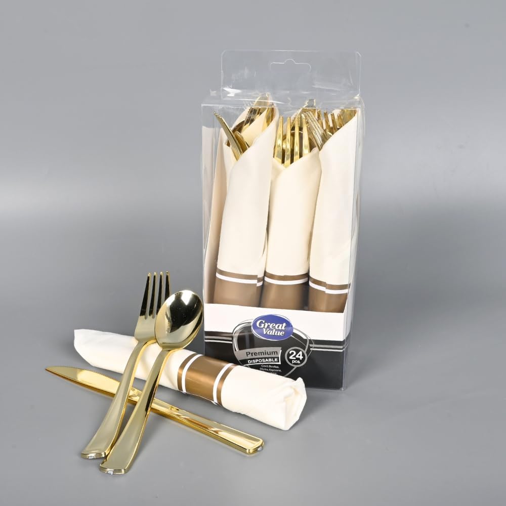 DISPOSABLE TABLEWARE 24 FOR 6 GUESTS /أدوات مائدة للاستخدام مرة واحدة، ٢٤ قطعة تكفي لـ ٦ ضيوف