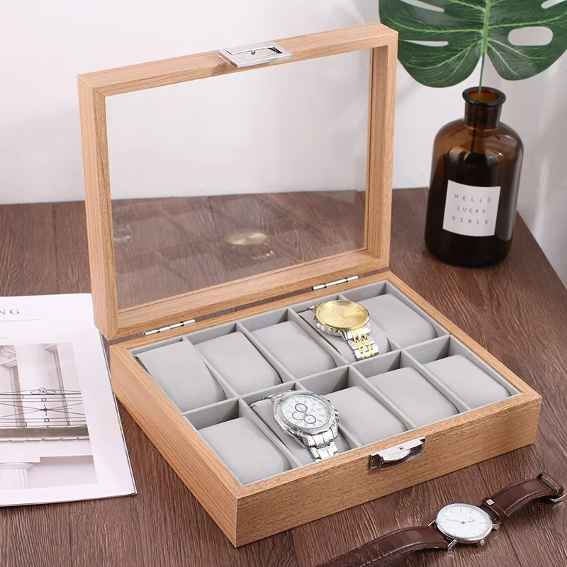 10-Slot Wooden Watch Box /صندوق ساعات خشبي 10 اقسام 