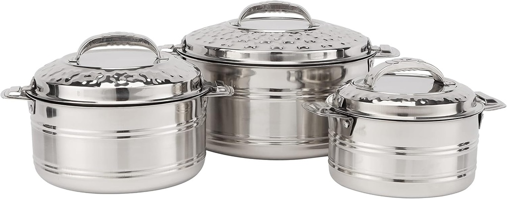 STAINLESS STEEL HOT POT SET 3PCS-SUPER SUPREME / طقم حافظات الطعام من الفولاذ المقاوم للصدأ، 3 قطع