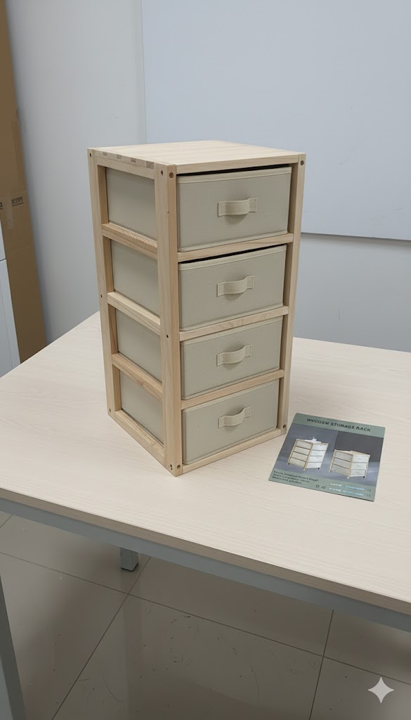 WOODEN STORAGE RACK 4 DRAWERS /رف تخزين خشبي 4 ادراج