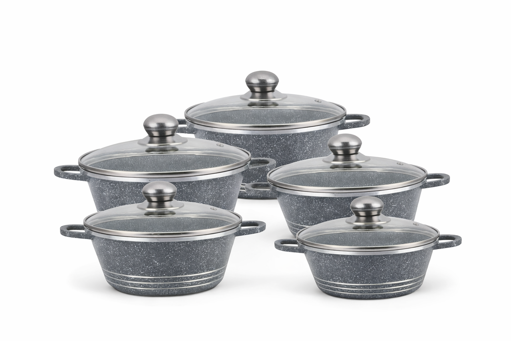 10 pcs stainless steel cookware set /طقم أواني طهي من الفولاذ المقاوم للصدأ مكون من 4 قطع
