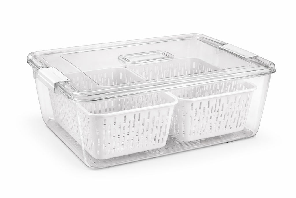 Clear plastic fridge storage container/علبة تخزين بلاستيكية شفافة للثلاجة