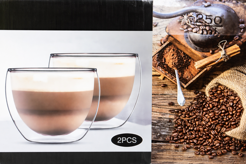 COFFEE GLASS CUPS 2pcs /أكواب قهوة زجاجية (قطعتان)