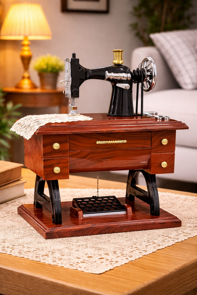 Vintage-style sewing machine decorative music box /صندوق موسيقى مزخرف على طراز ماكينة الخياطة القديمة