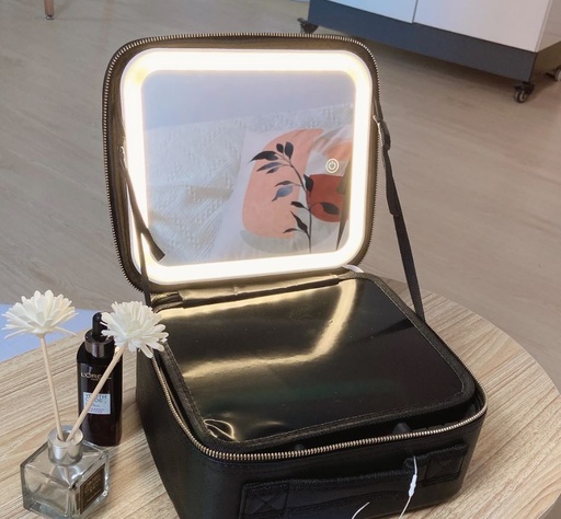 [AM-3871] ORGANISER Makeup Bag with LED Mirror 24x26/ حقيبة تنظيم المكياج مع مرآة LED 