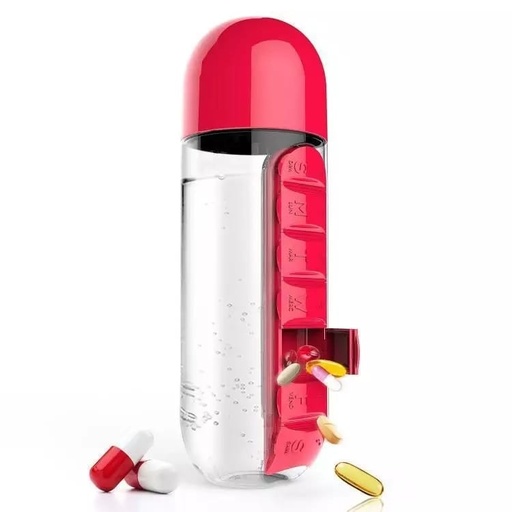 WATER BOTTLE WITH PILL BOX / علبة المياه مع منظم للأدوية