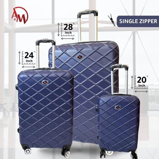 [AM-3929] "NAVY" TRAVEL BAG SET OF 3 DIFFERENT SIZES SINGLE ZIPPER /مجموعة حقائب السفر 3 احجام مختلفة (لون البحري)