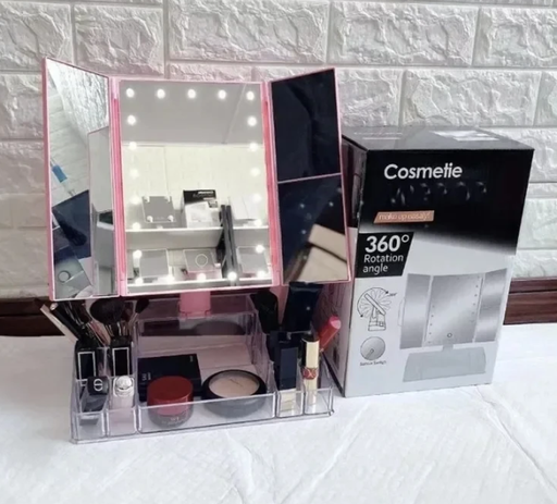 [AM-2420] COSMETIE MAKEUP MIRROR 2 /2 مرآة مع مصباح ومنظم لمستحضرات التجميل