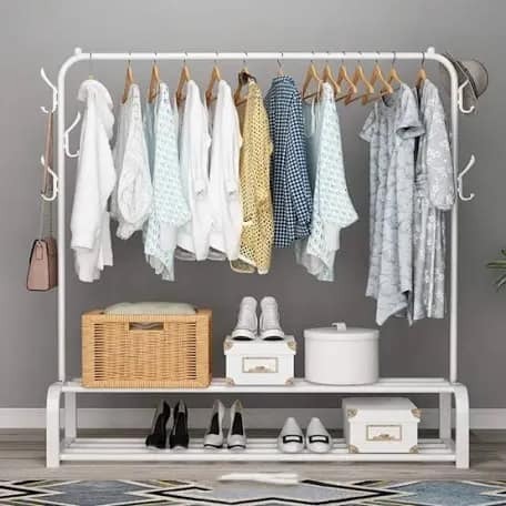 [YP-607] Clothes Single Hanger Stand+2 shelves / ستاند الملابس السنقل +رفين 