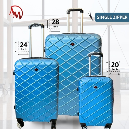 [AM-4561] "ICE BLUE" TRAVEL BAG SET OF 3 DIFFERENT SIZES SINGLE ZIPPER /مجموعة حقائب السفر 3 احجام مختلفة (لون الازرق الجليدي) 