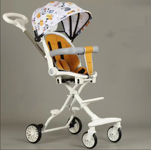 [AM-4661] FOLDABLE TWO-WAY BABY STROLLER- WHITE/ عربة أطفال ثنائية الاتجاه قابلة للطي- ابيض  