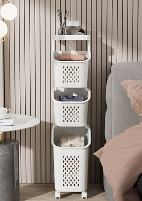 [F972-]  3-Tier Laundry Basket with Wheels /سلة غسيل وتنظيم 3 طبقات بعجلات 