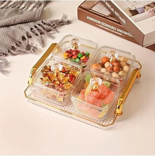 [AM-4759] Nuts & Dry Fruit Tray with Lid, Serving Tray with 4 boxes/صينية تقديم المكسرات والفواكه المجففة  تحتوي على 4 علب
