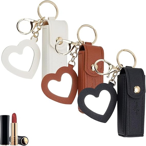 [AM-4928] Lipstick Holder Key Chain With Heart-Shaped Mirror/ سلسلة مفاتيح حامل أحمر الشفاه مع مرآة على شكل قلب