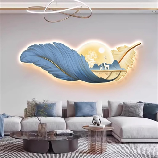 [BOCT 4222-2] 100CM SDECORATIVE PAINTING WITH LIGHT FEATHER/لوحة الريش 100 سم مع اضاءة LED