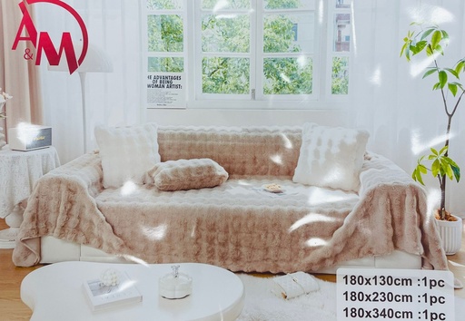 [AM-4990] Luxurious Fur Sofa Cover XL SIZE  Light Coffee color /غطاء أريكة من الفرو الفاخر مقاس XL لون القهوة الفاتح