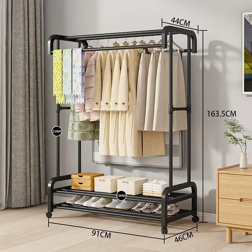 [AM-6099] Clothes Hanger Stand+2 shelves  AM-6099 /علاقة الملابس + رفين