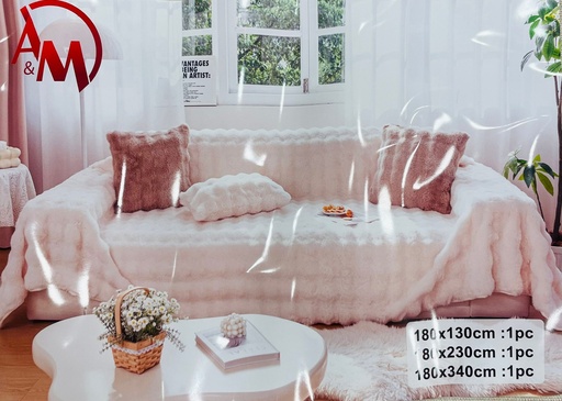 [AM-6150] Luxurious Fur Sofa Cover XL SIZE OFF WHITE COLOR /غطاء أريكة فاخر من الفرو، مقاس XL، لون أبيض عاجي
