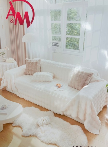 [AM-6154] Luxurious Fur Sofa Cover MEDIUM SIZE 180*230 OFF WHITE COLOR /غطاء أريكة فاخر من الفرو مقاس متوسط ​​180*230 لون أبيض عاجي