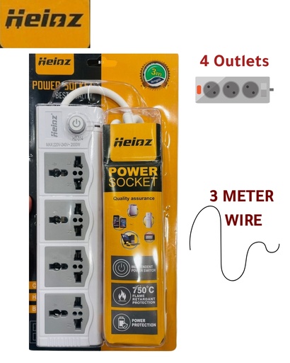 [AM-6195] HEINZ POWER SOCKET 4 Outlets 3M/ مقبس طاقة من هنز اربعة منافذ بطول 3 امتار