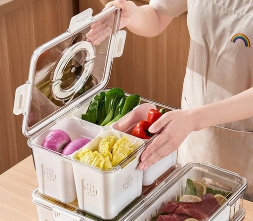 [AM-6221] 4-Compartment Detachable Fridge Food Container/ علبة حفظ الطعام قابلة للفصل مكونة من 4 أقسام