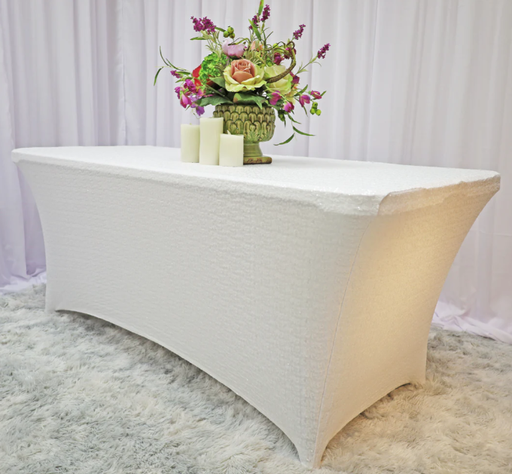 [AM-6249] Shimmer Stretchable table cover 180x74x74 -White /غطاء طاولة لامع مطاط  180 × 74 × 74 - ابيض