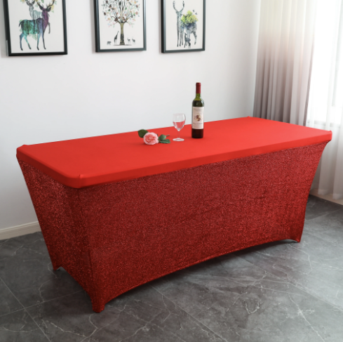 [AM-6251] Shimmer Stretchable table cover 180x74x74 -Red /غطاء طاولة لامع مطاط  180 × 74 × 74 - أحمر