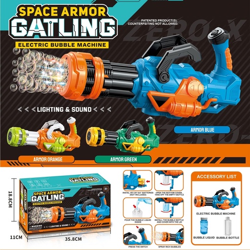 [AM-6413] SPACE ARMOR GATLING BUBBLES GUN/مسدس فقاعات 