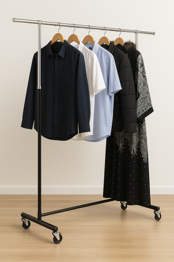 HEAVY DUTY HANGER STAND SINGLE TAIWAN STEEL - BLACK 120x210cm/ ستاند تعليق متين من الفولاذ التايواني - أسود، 120×210 سم