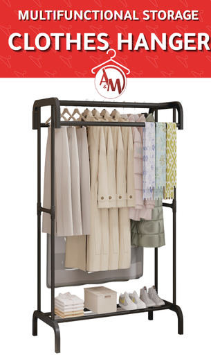 [AM-6217] (A&M) Clothes Hanger 91x44x157cm/ علاقة الملابس متعدد العلاقات مع رف واحد