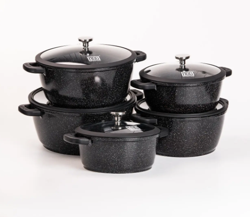 [AM-6541] Ceramic 10pcs pot set 20/22/24/26/28cm-with silicone cover/مجموعة أواني سيراميك مكونة من 10 قطع  (مع غطاء سيليكون)