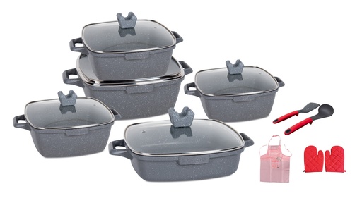 [AM-84784] 15PCs square cooking set size:20/24/28/32 with 2pcs spade,1 apron and gloves/مجموعة طبخ مربعة مكونة من 15 قطعة مع مجرفتين و مريلة وقفازات